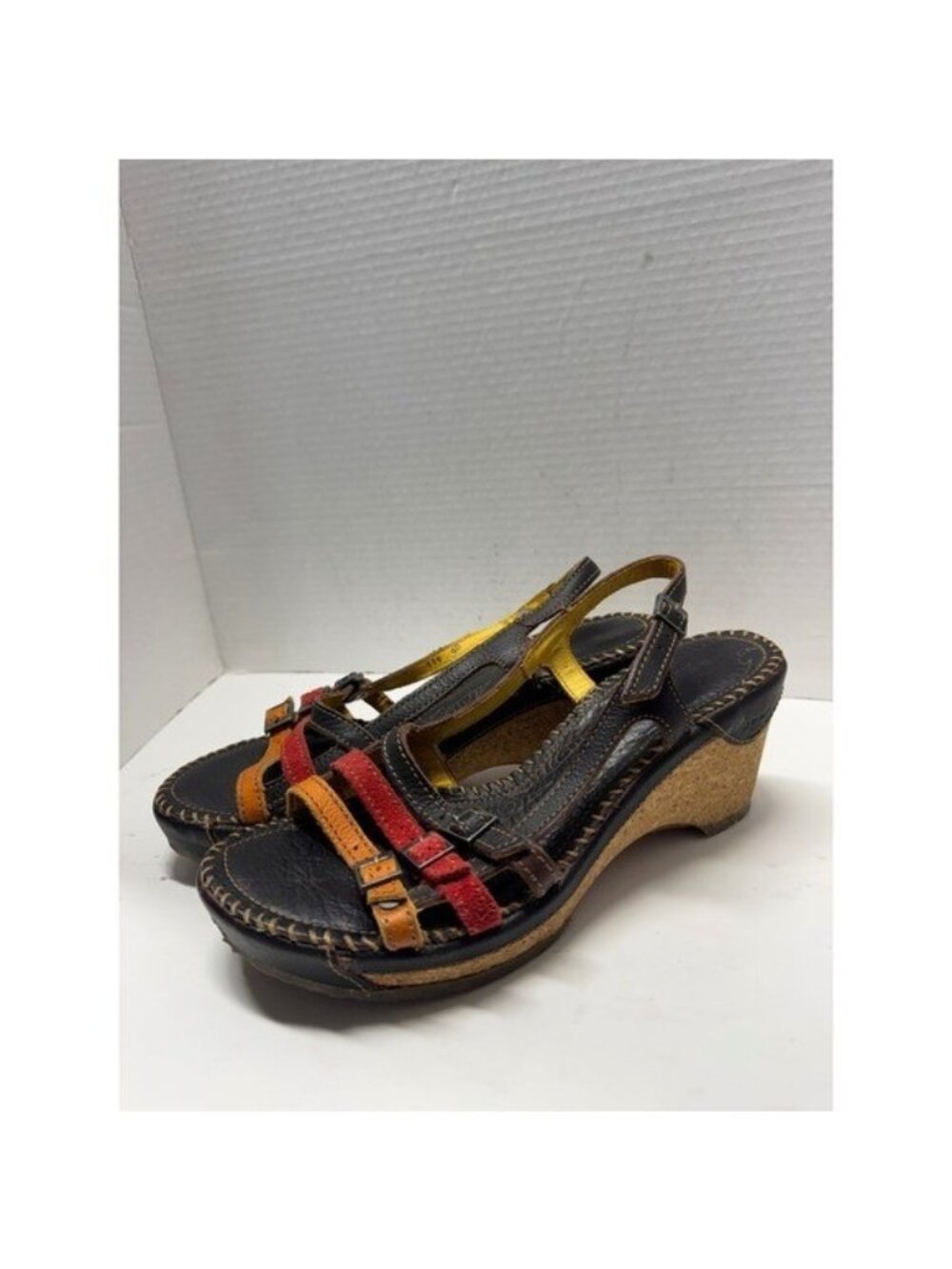 The Art Company Womens Multi-Color Leather Cork Wedge Buckle Sandals Size 40 9